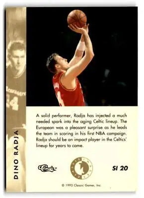 Basketball trading card of Dino Radja in Classic Images Four Sport red jersey shooting