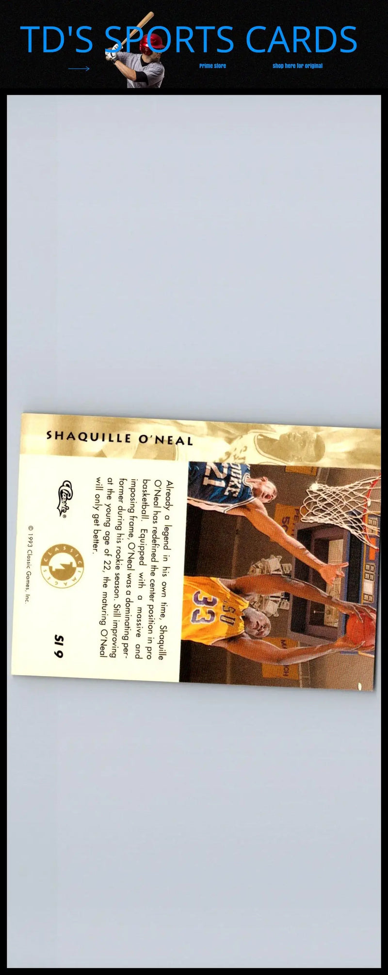 Shaquille O’Neal basketball card from Classic Images Four Sport Sudden Impact collection