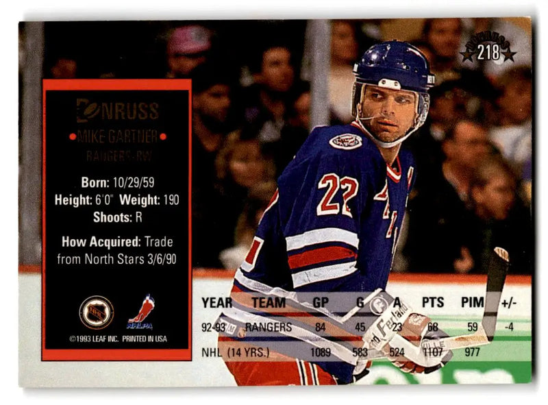 1993-94 Donruss #218 Mike Gartner - Hockey Card Single