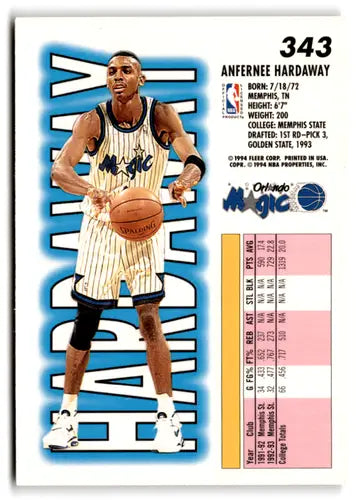 1993-94 Fleer #343 Anfernee Hardaway NM Near Mint RC Rookie Magic ID:82618 - Basketball Card Single