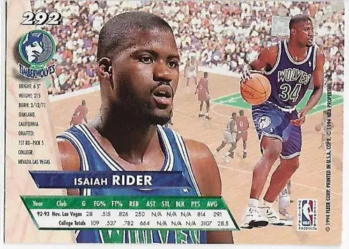 1993-94 Fleer Ultra #292 Isaiah Rider NM Near Mint RC Rookie Timberwolv ID:82484 - Basketball Card Single