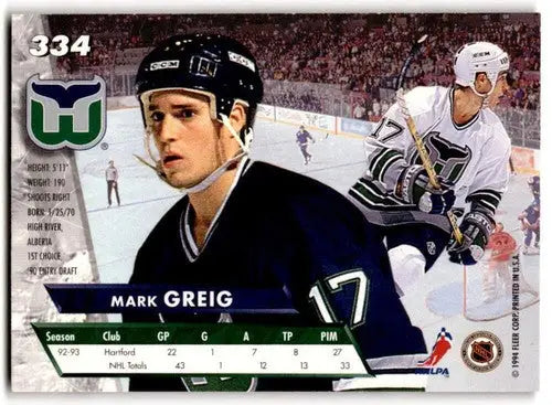 1993-94 Fleer Ultra #334 Mark Greig NM Near Mint Whalers ID:43400 - Hockey Card Single