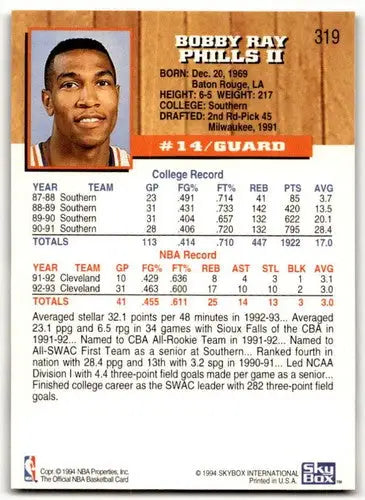 Original gloss of 1993-94 Hoops Bobby Phills basketball card from Simply Sandoval