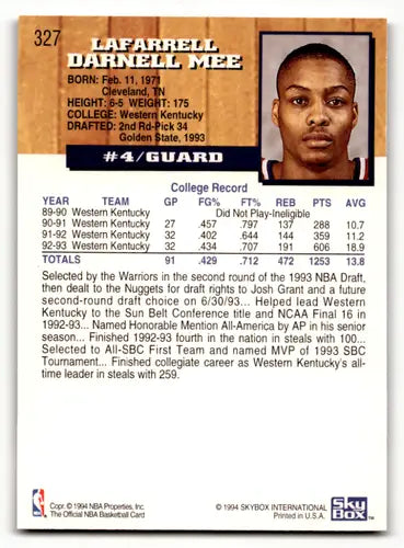 1993-94 Hoops #327 Darnell Mee NM-MT RC Rookie Nuggets ID:59408 - Basketball Card Single