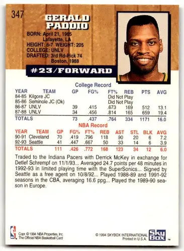 1993-94 Hoops #347 Gerald Paddio NM-MT Pacers ID:42986 - Basketball Card Single