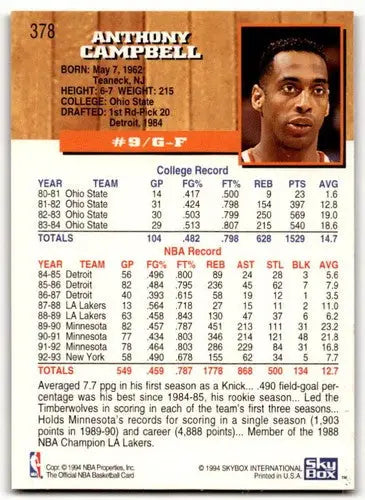 1993-94 Hoops #378 Tony Campbell NM-MT Knicks ID:42985 - Basketball Card Single