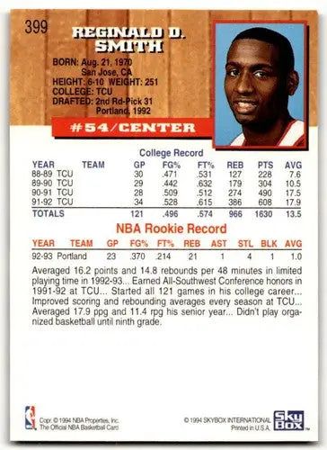 Original gloss of Reggie Smith basketball card from 1993-94 Hoops series