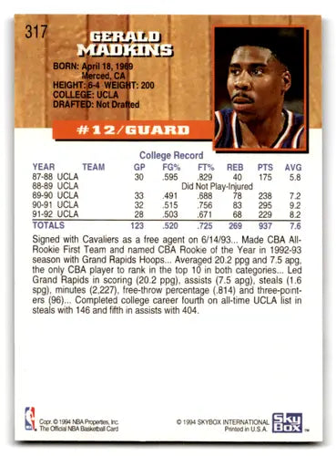 1993-94 Hoops Fifth Anniversary Gold #317 Gerald Madkins NM-MT RC Rooki ID:72725 - Basketball Card Single