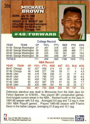 1993-94 Hoops Fifth Anniversary Gold #366 Mike Brown NM-MT Bucks - Basketball Card Single