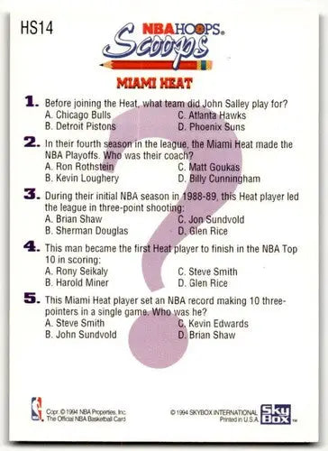 NBA Hoops Scoops trivia card from 1993-94 Hoops Scoops series featuring Grant Long