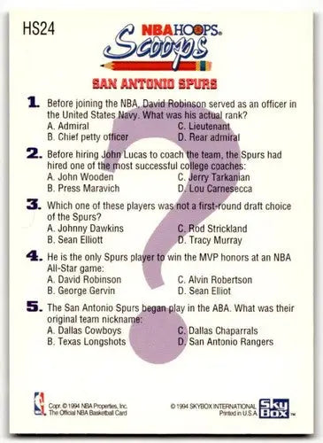 1993-94 Hoops Scoops #HS24 David Robinson NM Near Mint Spurs ID:42981 - Basketball Card Single