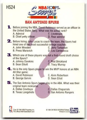 1993-94 Hoops Scoops #HS24 David Robinson NM Near Mint Spurs ID:42982 - Basketball Card Single