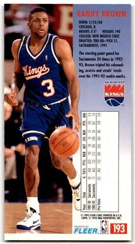 Original gloss Jam Session Randy Brown basketball card from 1993-94 Sac Kings series