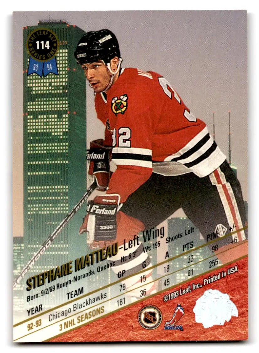 1993-94 Leaf #114 Stephane Matteau - Hockey Card Single