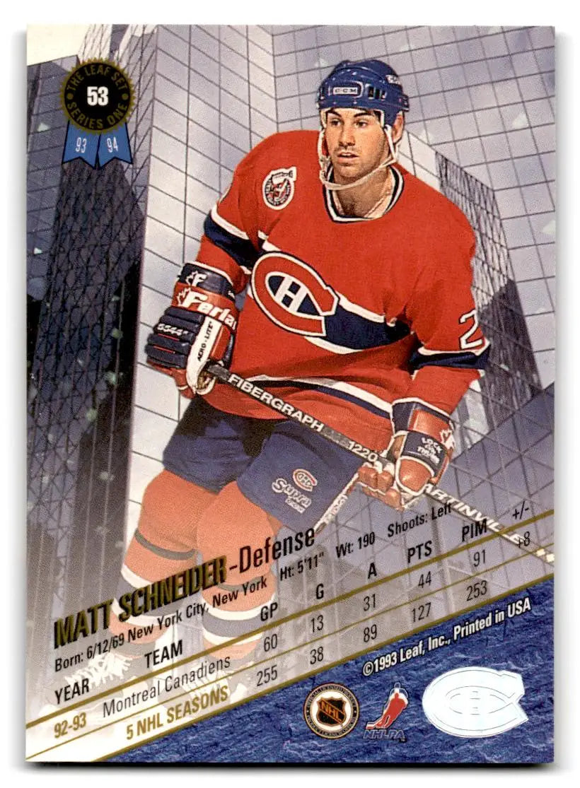 1993-94 Leaf #53 Mathieu Schneider - Hockey Card Single