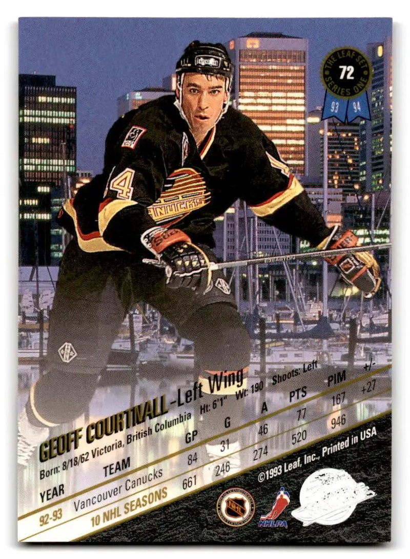 Geoff Courtnall 1993-94 Leaf #72 trading card showcasing the hockey star