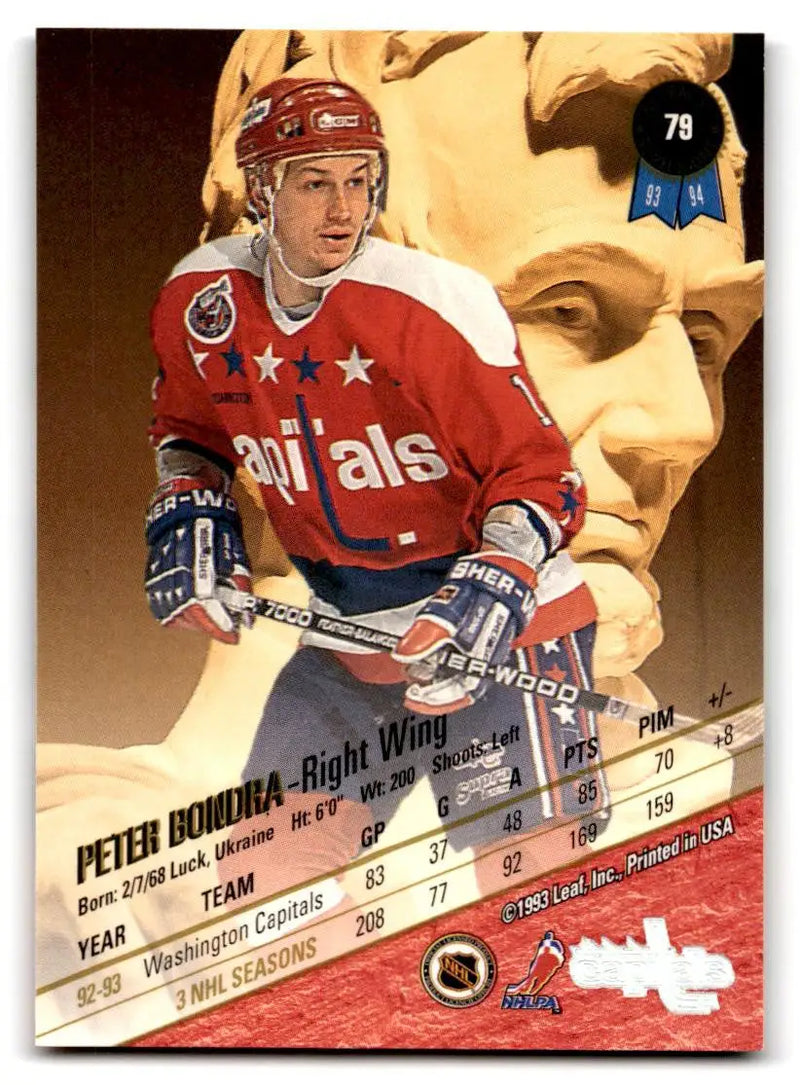 Peter Bondra hockey card from 1993-94 Leaf #79, a must-have for trading cards collectors