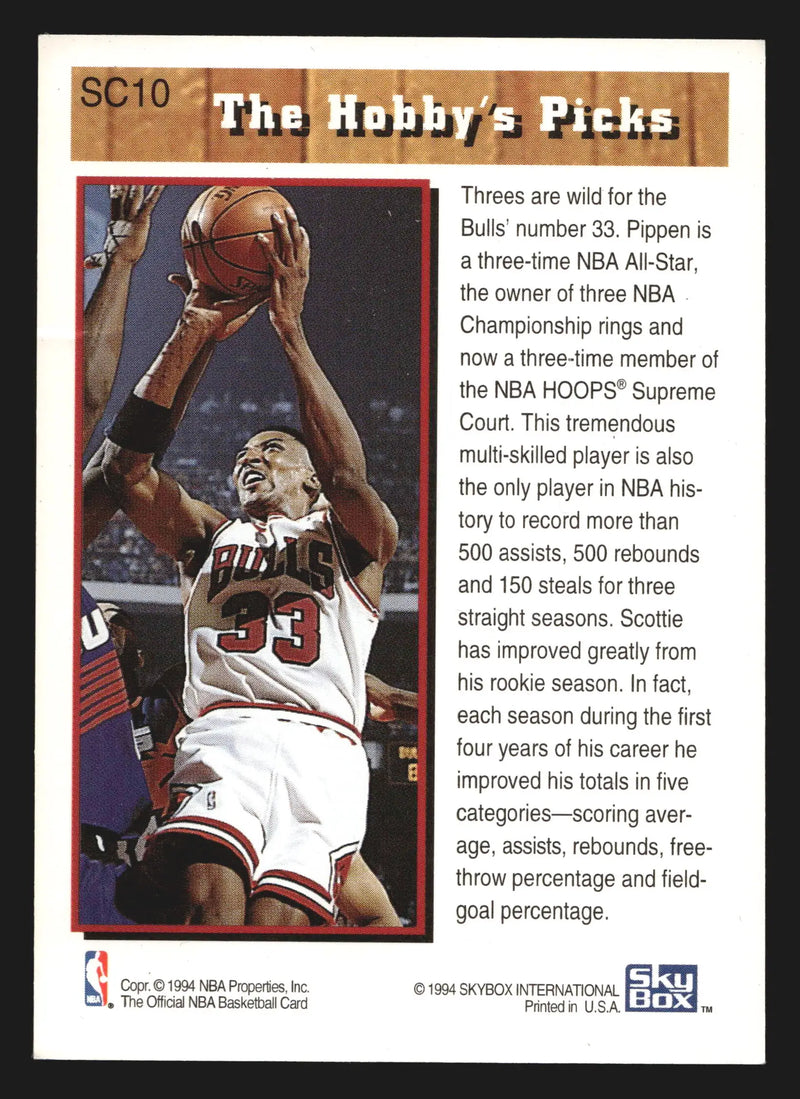1993-94 NBA Hoops Supreme Court #SC10 Scottie Pippen Bulls - Basketball Card Single