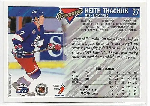 1993-94 OPC Premier #27 Keith Tkachuk NM-MT Winn Jets - Hockey Card Single