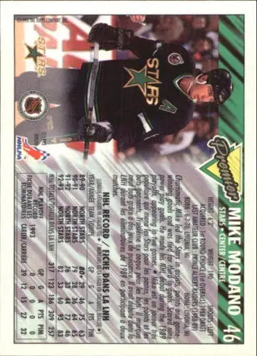 Original gloss 1993-94 OPC Premier Mike Modano hockey card displayed image