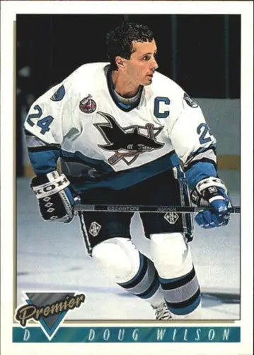 1990s hockey trading card featuring Doug Wilson in San Jose Sharks uniform, OPC Premier original gloss