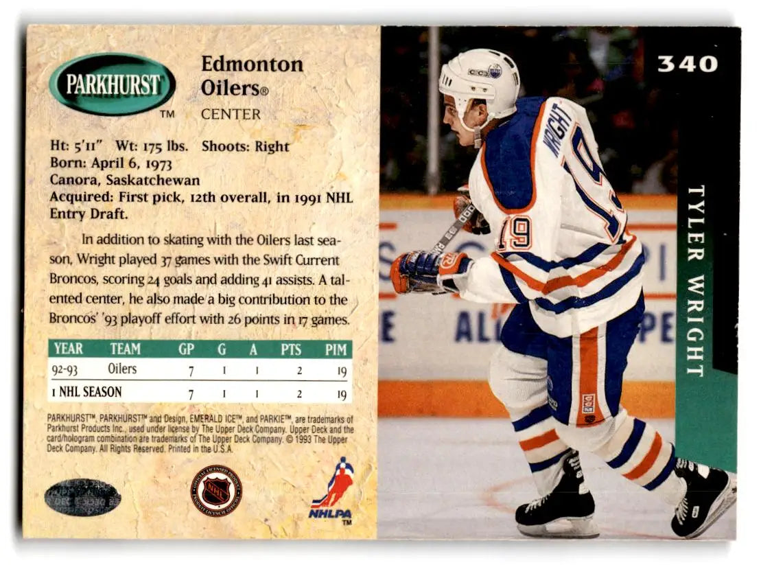 1993-94 Parkhurst #340 Tyler Wright - Hockey Card Single