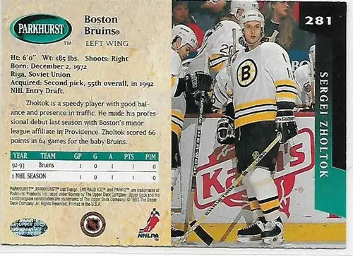 1993-94 Parkhurst Emerald Ice #281 Sergei Zholtok NM-MT Bruins - Hockey Card Single