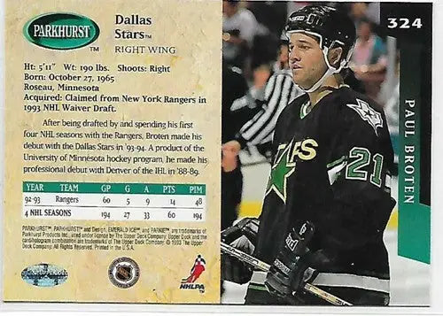 Original gloss 1993-94 Parkhurst Emerald Ice Paul Broten hockey card from Simply Sandoval