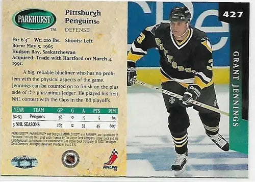 Hockey trading card featuring original gloss Parkhurst Emerald Ice Grant Jennings Penguins
