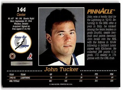1993-94 Pinnacle #144 John Tucker NM Near Mint Lightning ID:43416 - Hockey Card Single