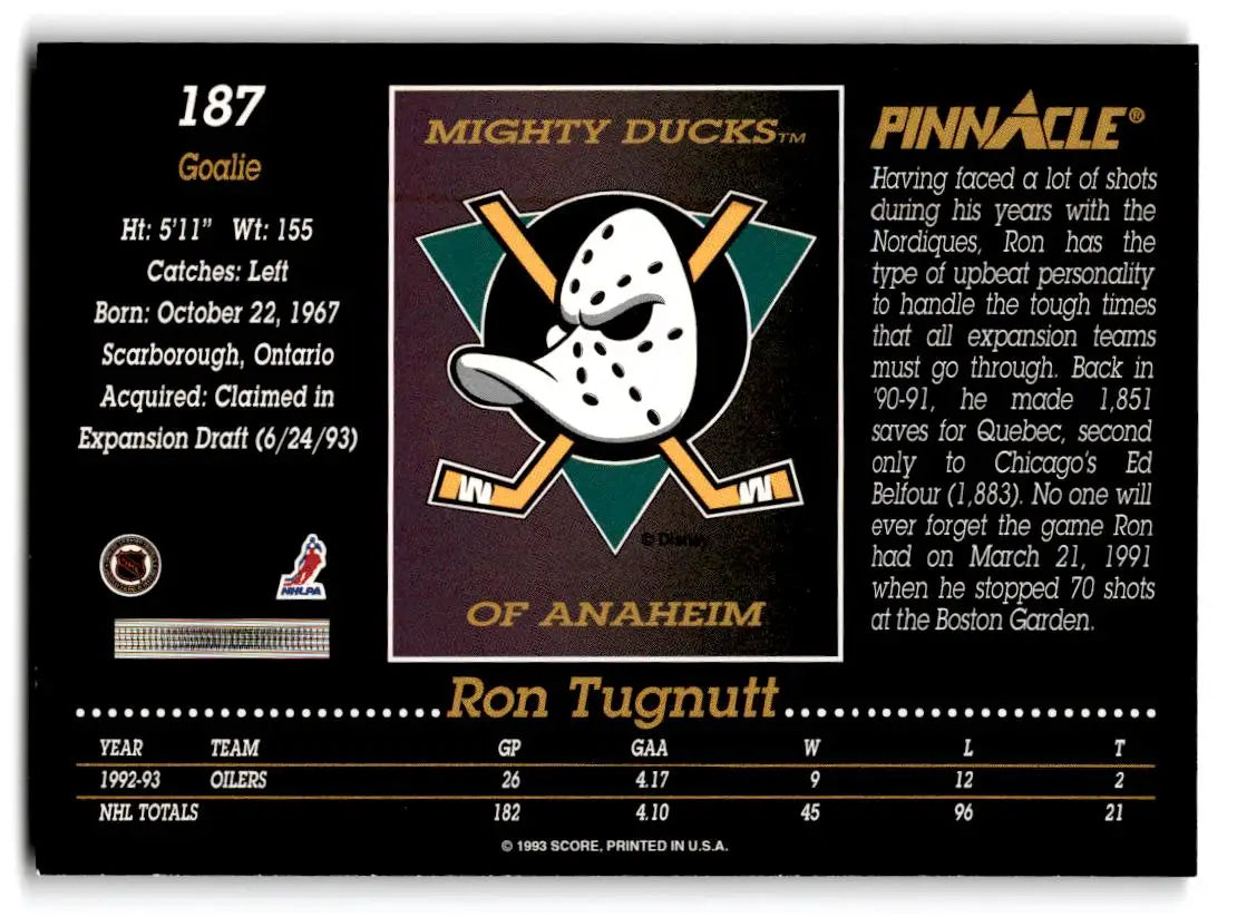 1993-94 Pinnacle #187 Ron Tugnutt - Hockey Card Single