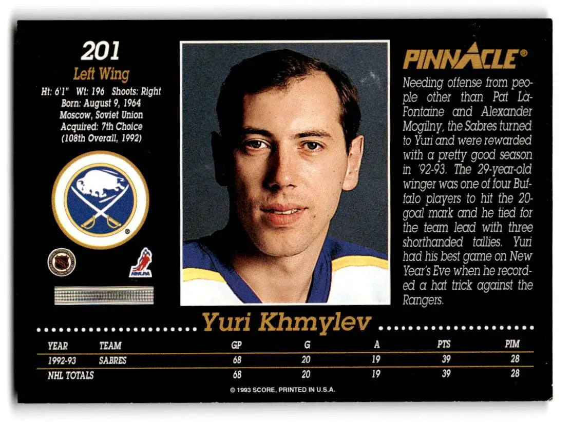 1993-94 Pinnacle #201 Yuri Khmylev - Hockey Card Single