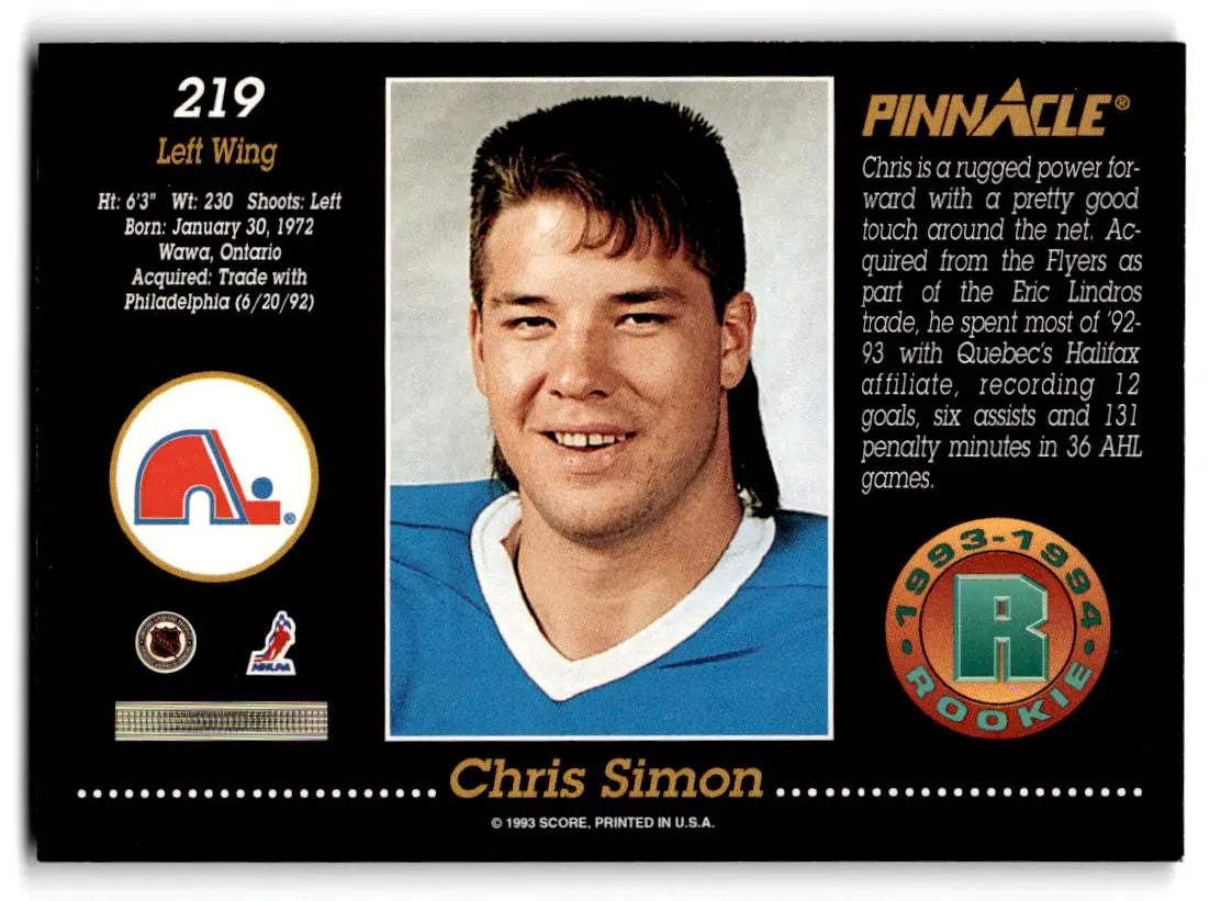1993-94 Pinnacle #219 Chris Simon - Hockey Card Single