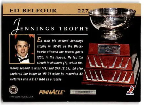 1993-94 Pinnacle #227 Ed Belfour EX/NM Blackhawks AW ID:43428 - Hockey Card Single