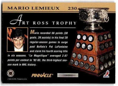 1993-94 Pinnacle #230 Mario Lemieux NM Near Mint Penguins AW ID:43424 - Hockey Card Single