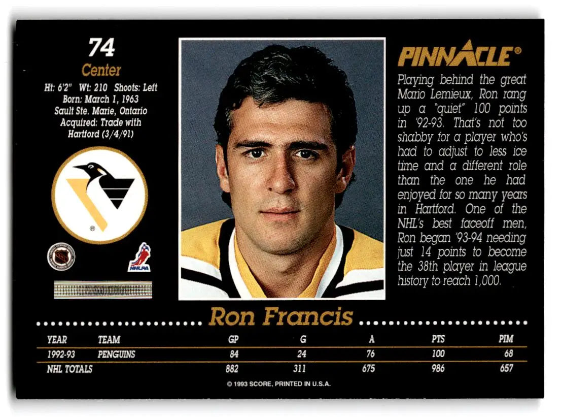 1993-94 Pinnacle #74 Ron Francis - Hockey Card Single