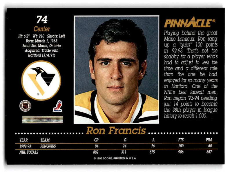 1993-94 Pinnacle #74 Ron Francis - Hockey Card Single