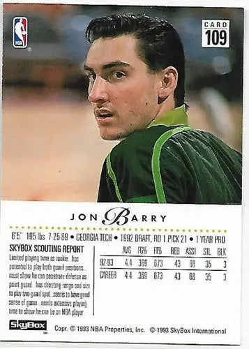 1993-94 SkyBox #109 Jon Barry EX/NM Bucks - Basketball Card Single