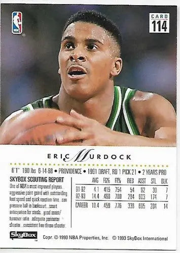 Original gloss 1993-94 SkyBox Eric Murdock basketball card featuring Simply Sandoval Bucks