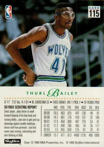 1993-94 SkyBox #115 Thurl Bailey NM Near Mint Timberwolves - Basketball Card Single