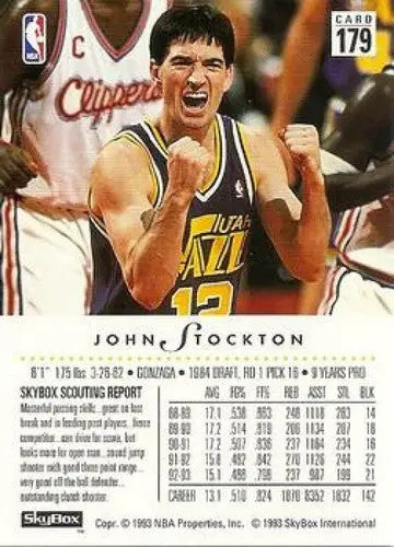 Original gloss of 1993-94 SkyBox John Stockton Jazz sports card in NM-MT condition