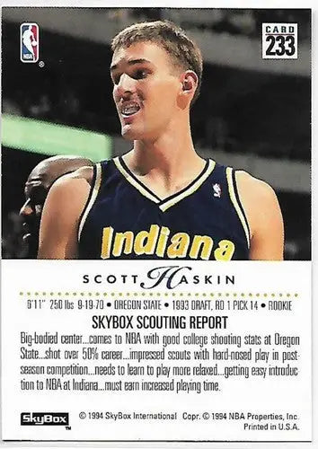 1993-94 SkyBox #233 Scott Haskin NM Near Mint RC Rookie Pacers - Basketball Card Single