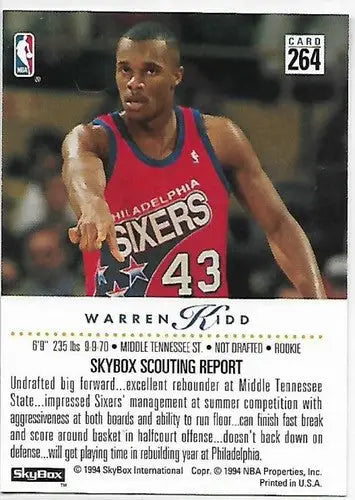 1993-94 SkyBox #264 Warren Kidd NM Near Mint RC Rookie 76ers - Basketball Card Single