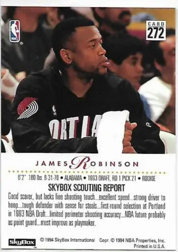 James Robinson basketball card from 1993-94 SkyBox NM with original gloss for collectors