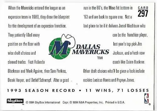 1993-94 SkyBox #297 Jamal Mashburn/Popeye Jones NM-MT Mavericks CF - Basketball Card Single