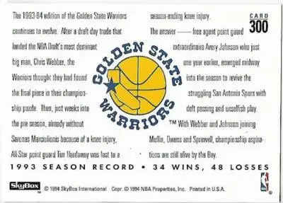 1993-94 SkyBox #300 Chris Webber/Avery Johnson NM-MT Warriors CF - Basketball Card Single