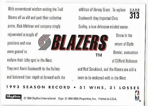 1993-94 SkyBox #313 Harvey Grant/Chris Dudley NM-MT Blazers CF - Basketball Card Single