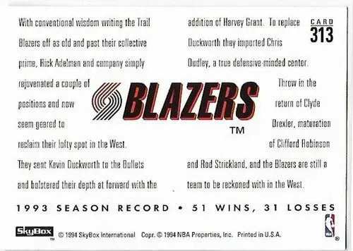 1993-94 SkyBox #313 Harvey Grant/Chris Dudley NM Near Mint Blazers CF - Basketball Card Single