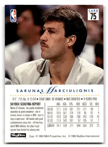Basketball card featuring Sarunas Marciulionis from 1993-94 SkyBox with original gloss