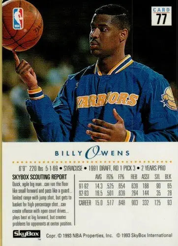 1993-94 SkyBox #77 Billy Owens NM Near Mint Warriors - Basketball Card Single